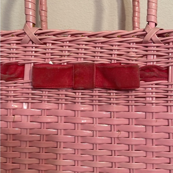 Vintage 1950s Rockabilly Pink Wicker Woven Purse Handbag. USED! - Picture 2 of 7